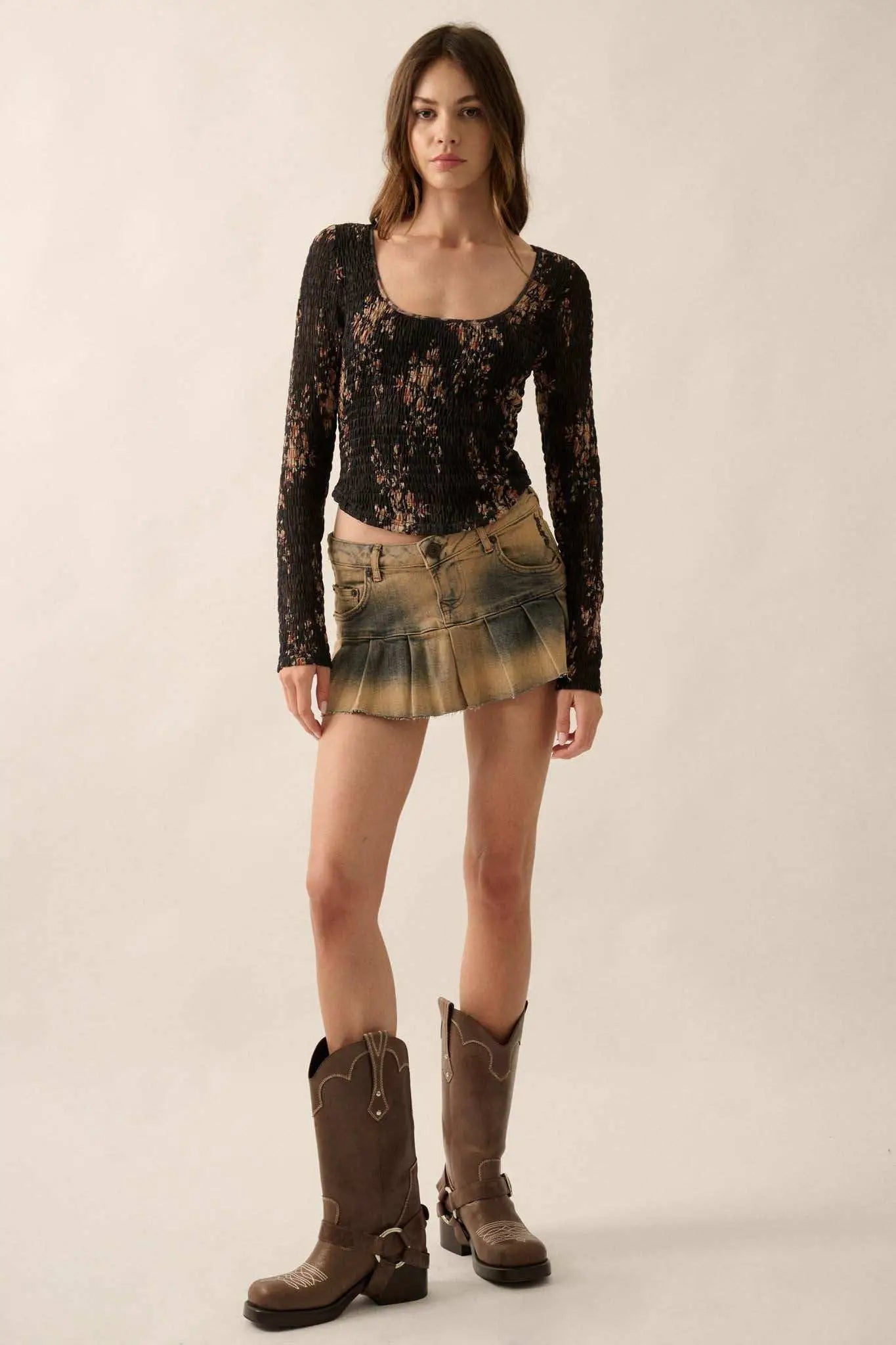 Wildflower Heart Smocked Floral-Print Corset Top
