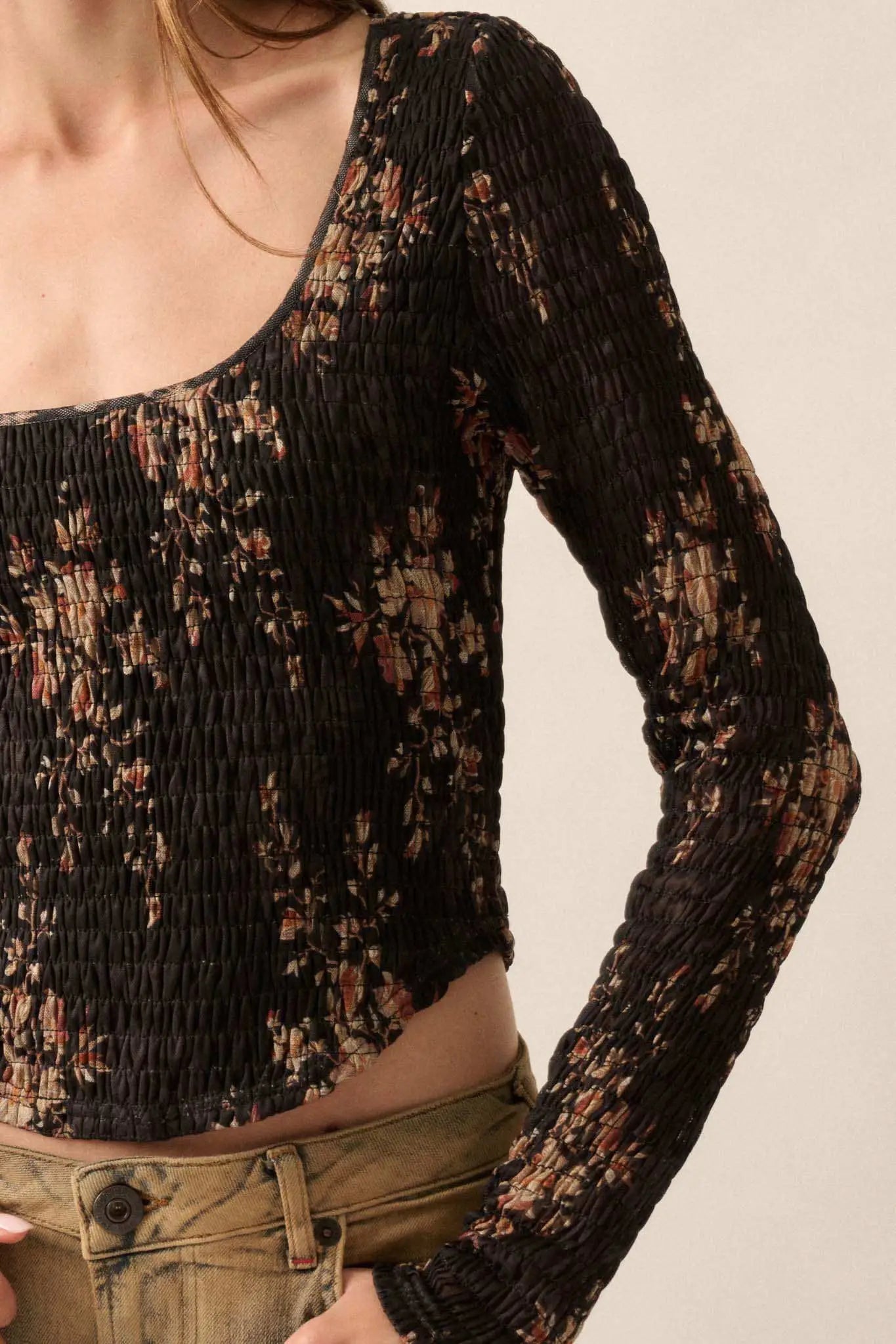 Wildflower Heart Smocked Floral-Print Corset Top
