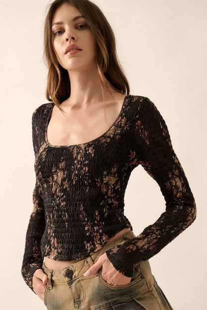 Wildflower Heart Smocked Floral-Print Corset Top