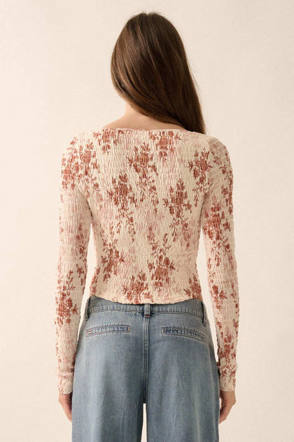 Wildflower Heart Smocked Floral-Print Corset Top