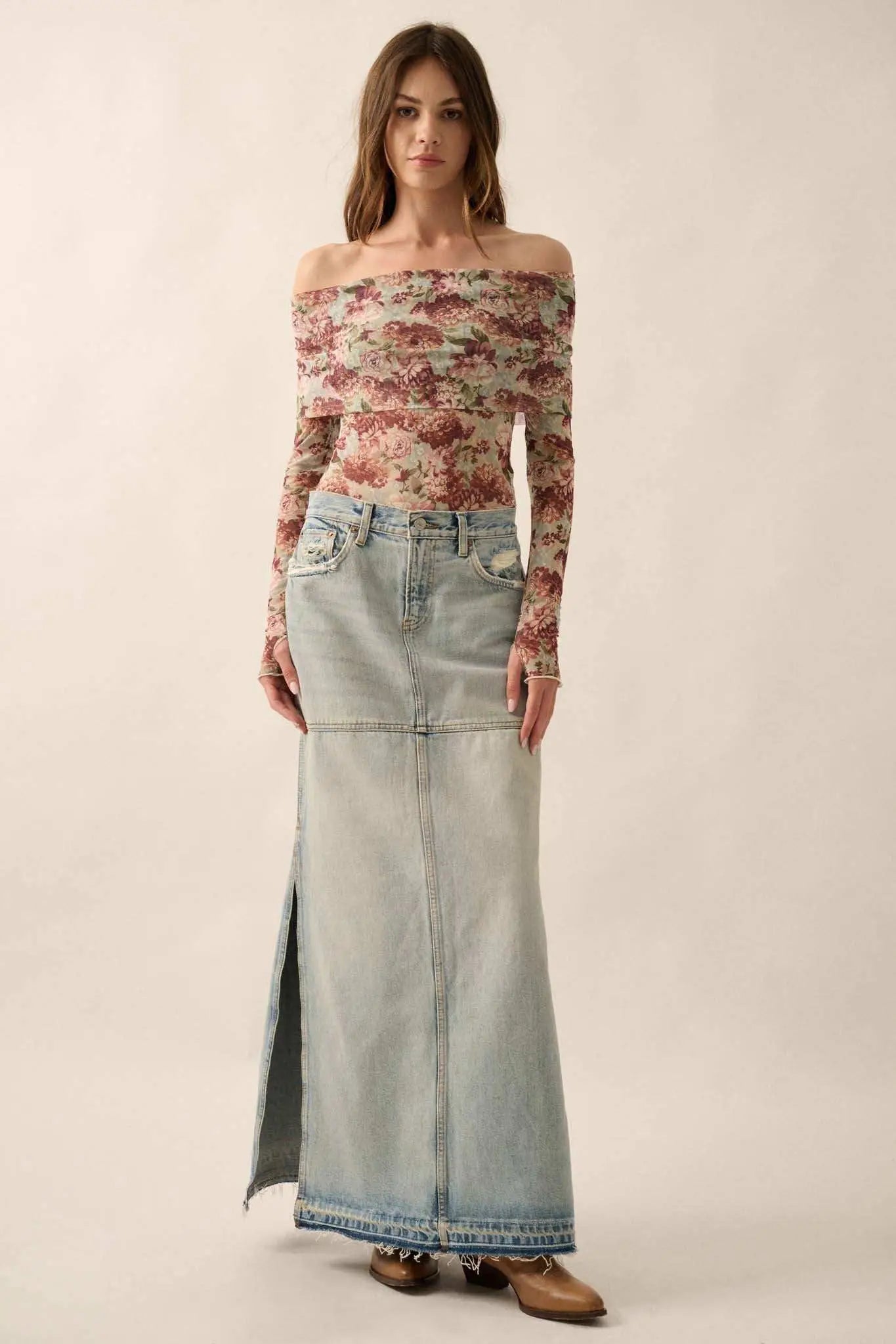 Tender Petals Floral Mesh Foldover Bodysuit
