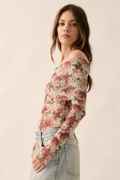 Tender Petals Floral Mesh Foldover Bodysuit