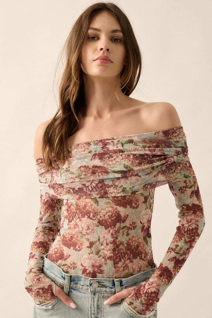 Tender Petals Floral Mesh Foldover Bodysuit