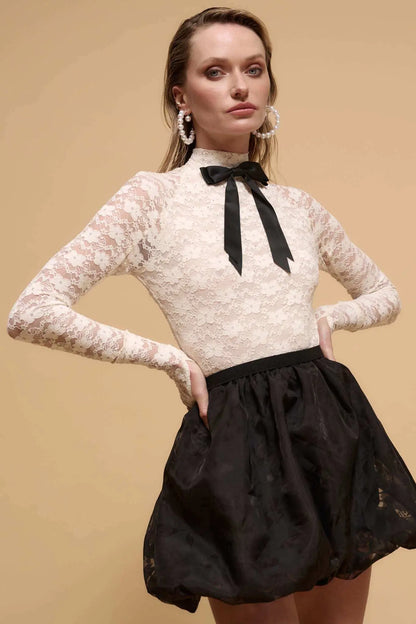 Starry Eyed Studded Floral Lace Mock-Neck Top
