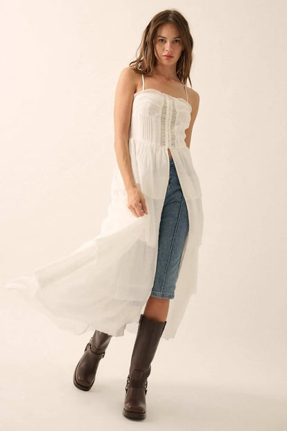 True Romance Pleated Tiered Ruffle Maxi Top