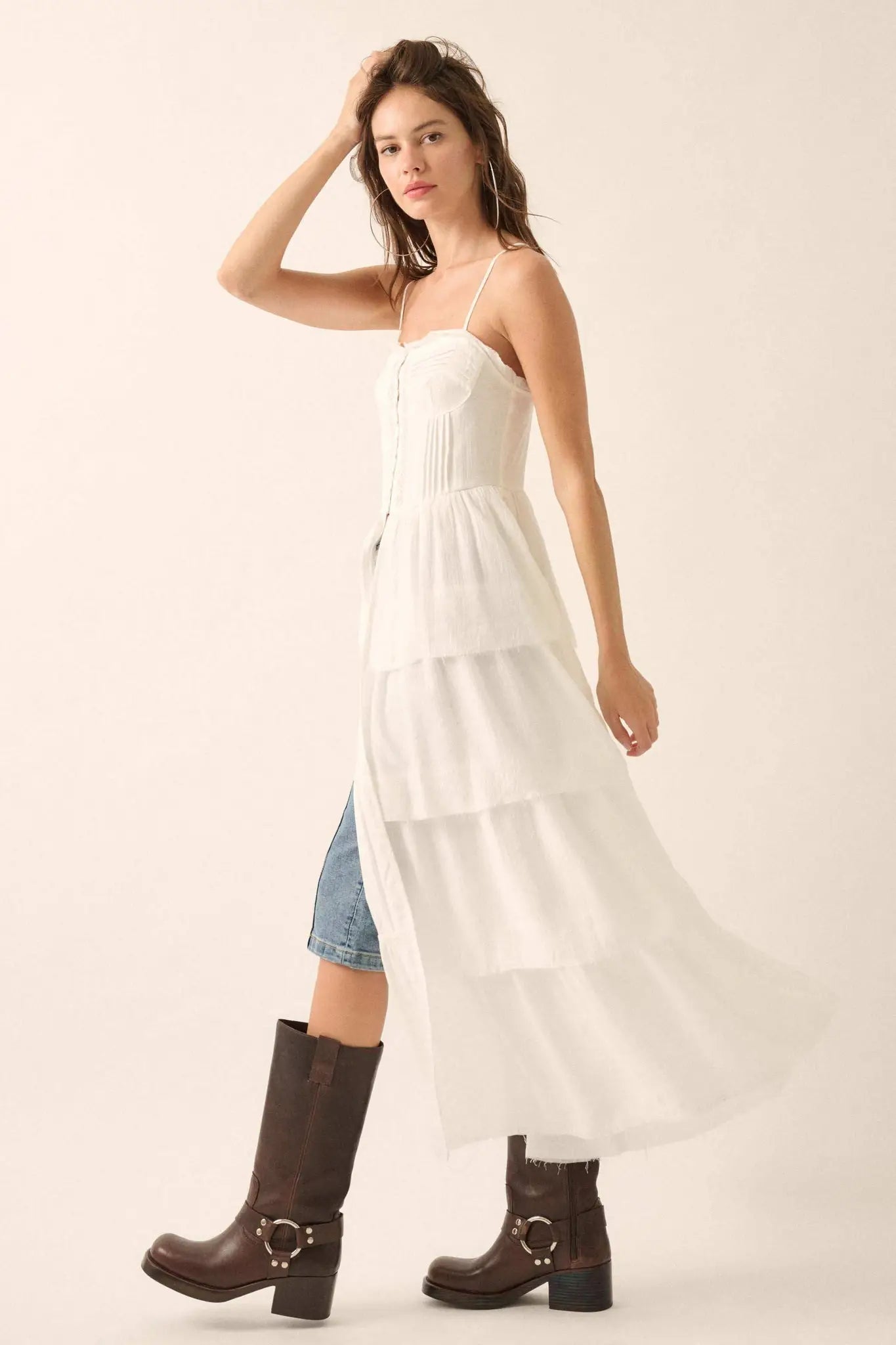 True Romance Pleated Tiered Ruffle Maxi Top