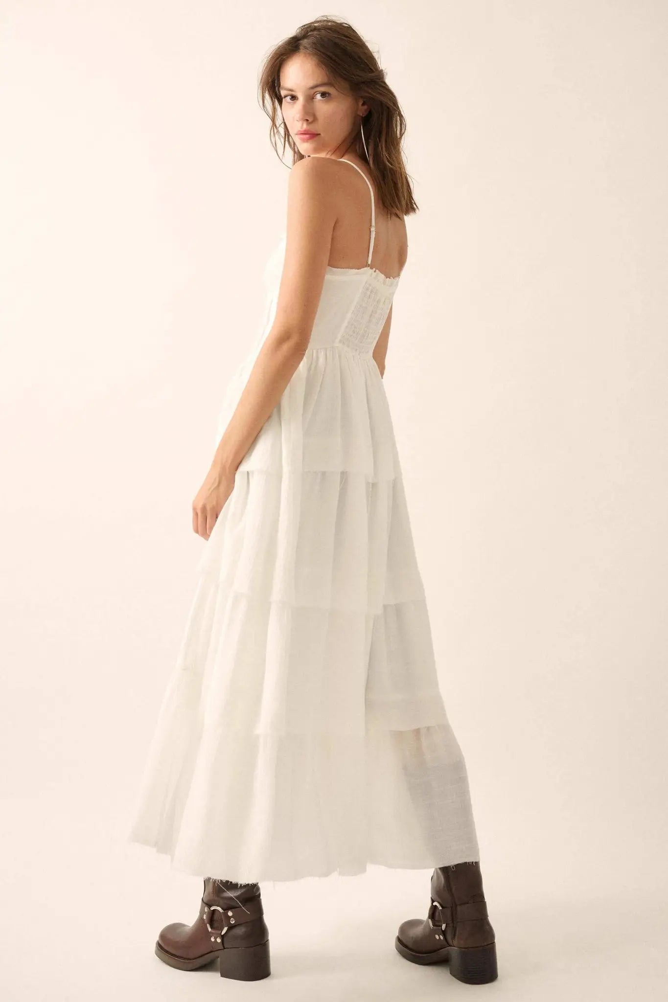 True Romance Pleated Tiered Ruffle Maxi Top