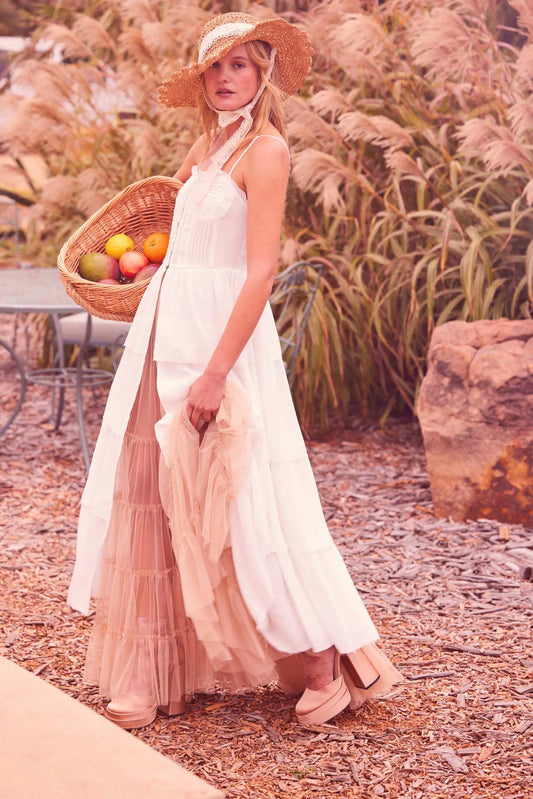 True Romance Pleated Tiered Ruffle Maxi Top