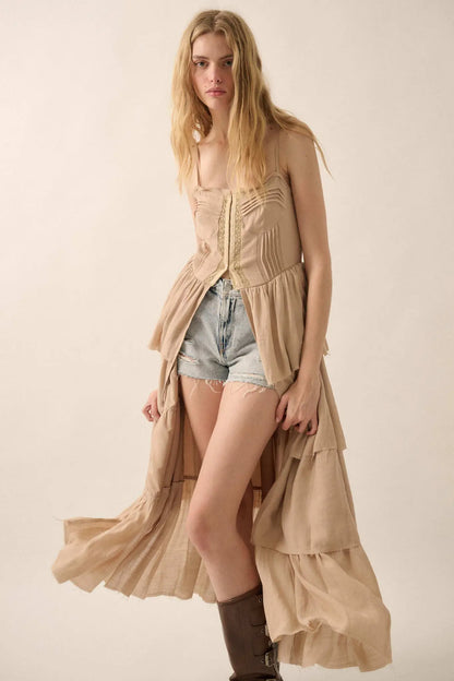 True Romance Pleated Tiered Ruffle Maxi Top