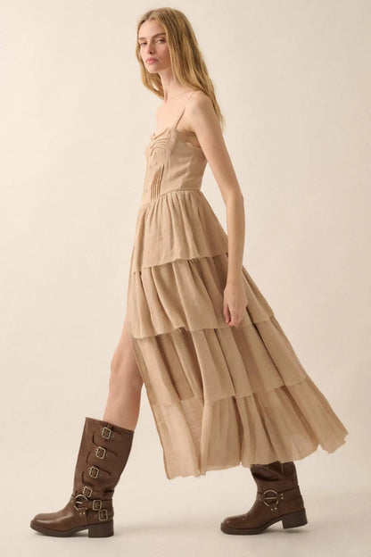 True Romance Pleated Tiered Ruffle Maxi Top
