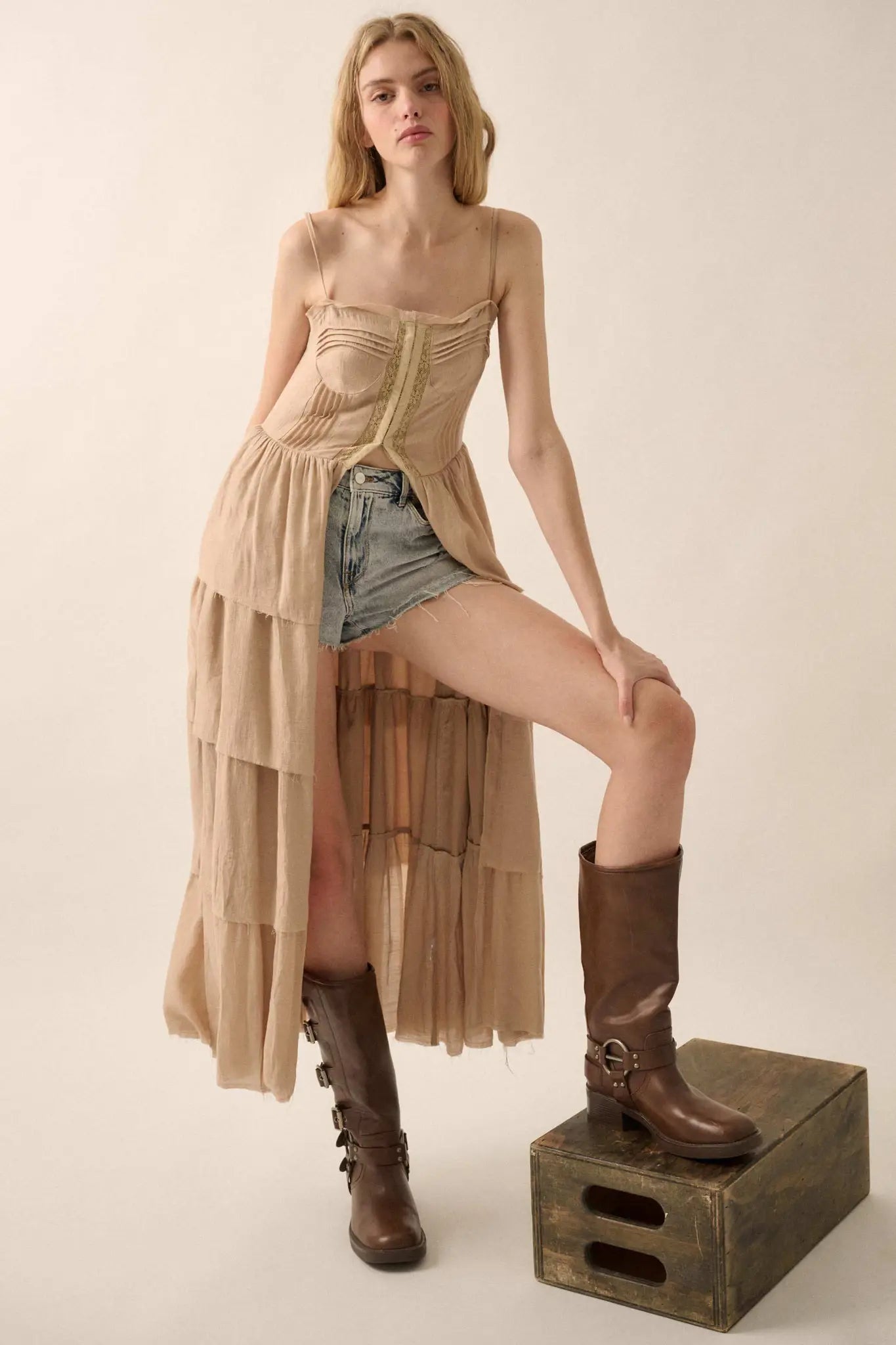 True Romance Pleated Tiered Ruffle Maxi Top