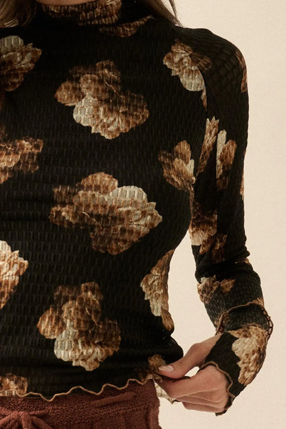 Sweet Scent Floral Honeycomb Mesh Thumbhole Top