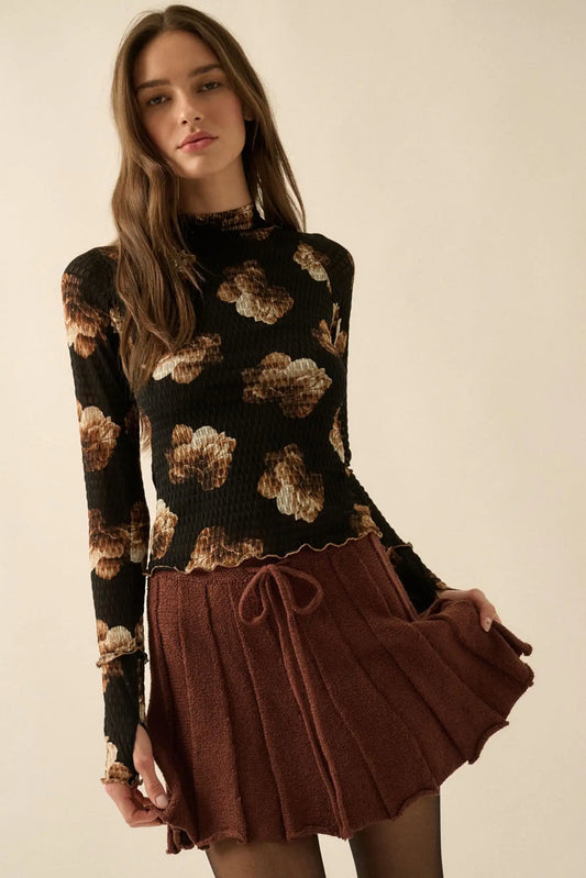 Sweet Scent Floral Honeycomb Mesh Thumbhole Top