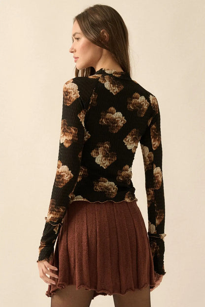 Sweet Scent Floral Honeycomb Mesh Thumbhole Top