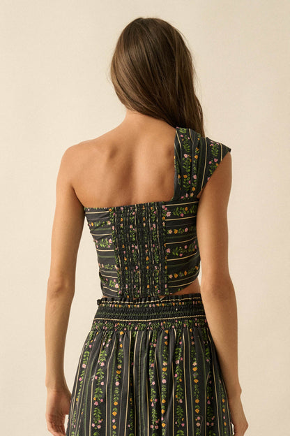 Wild Fields Floral-Stripe One-Shoulder Bandeau Top