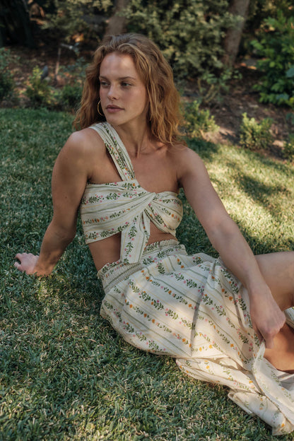Wild Fields Floral-Stripe One-Shoulder Bandeau Top
