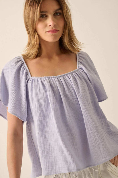 Touch of Love Crinkle Cotton Tie-Back Babydoll Top