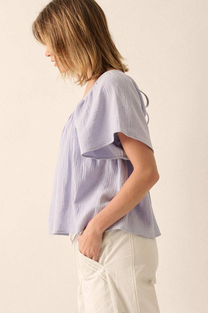 Touch of Love Crinkle Cotton Tie-Back Babydoll Top