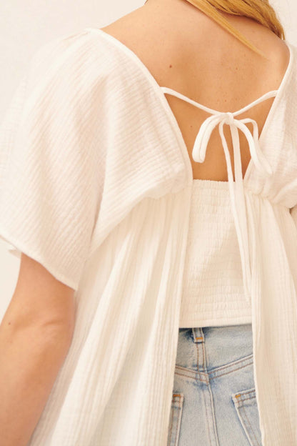 Touch of Love Crinkle Cotton Tie-Back Babydoll Top