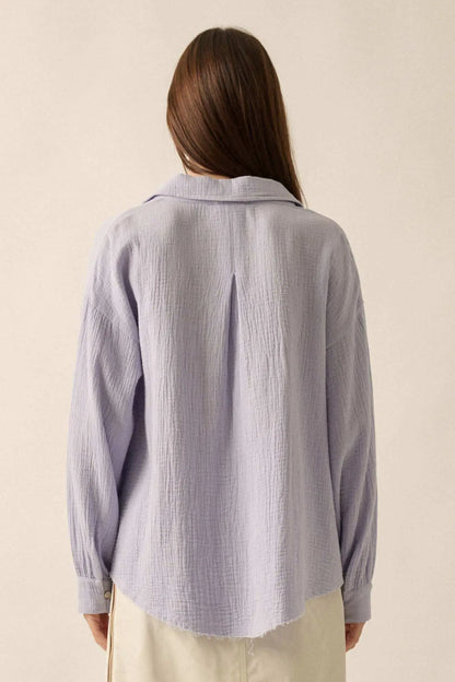 Wild Oats Crinkle Cotton Raw-Edge Button-Up Shirt