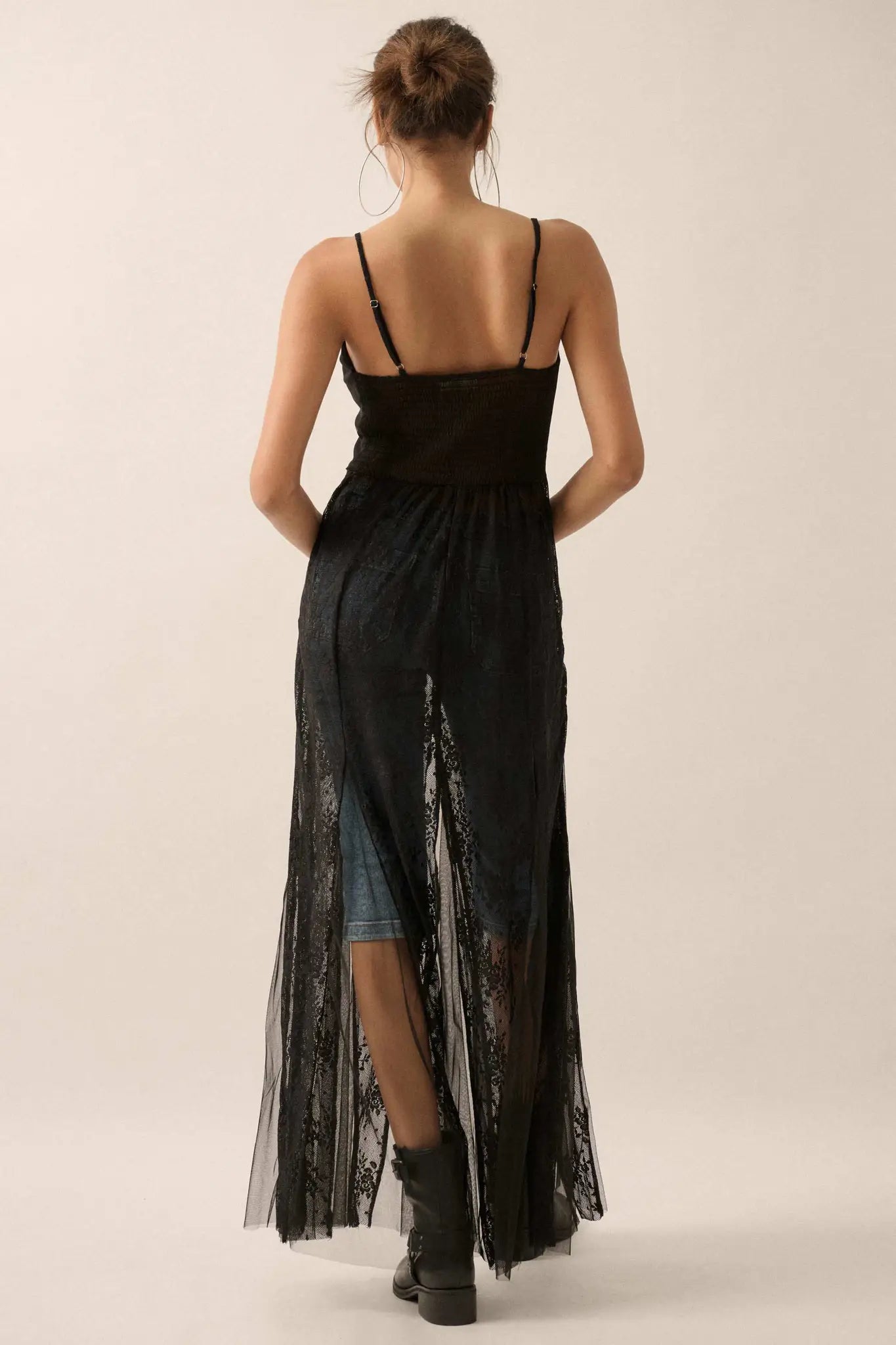 Whisper to Me Sheer Floral Lace Pleated Maxi Dress