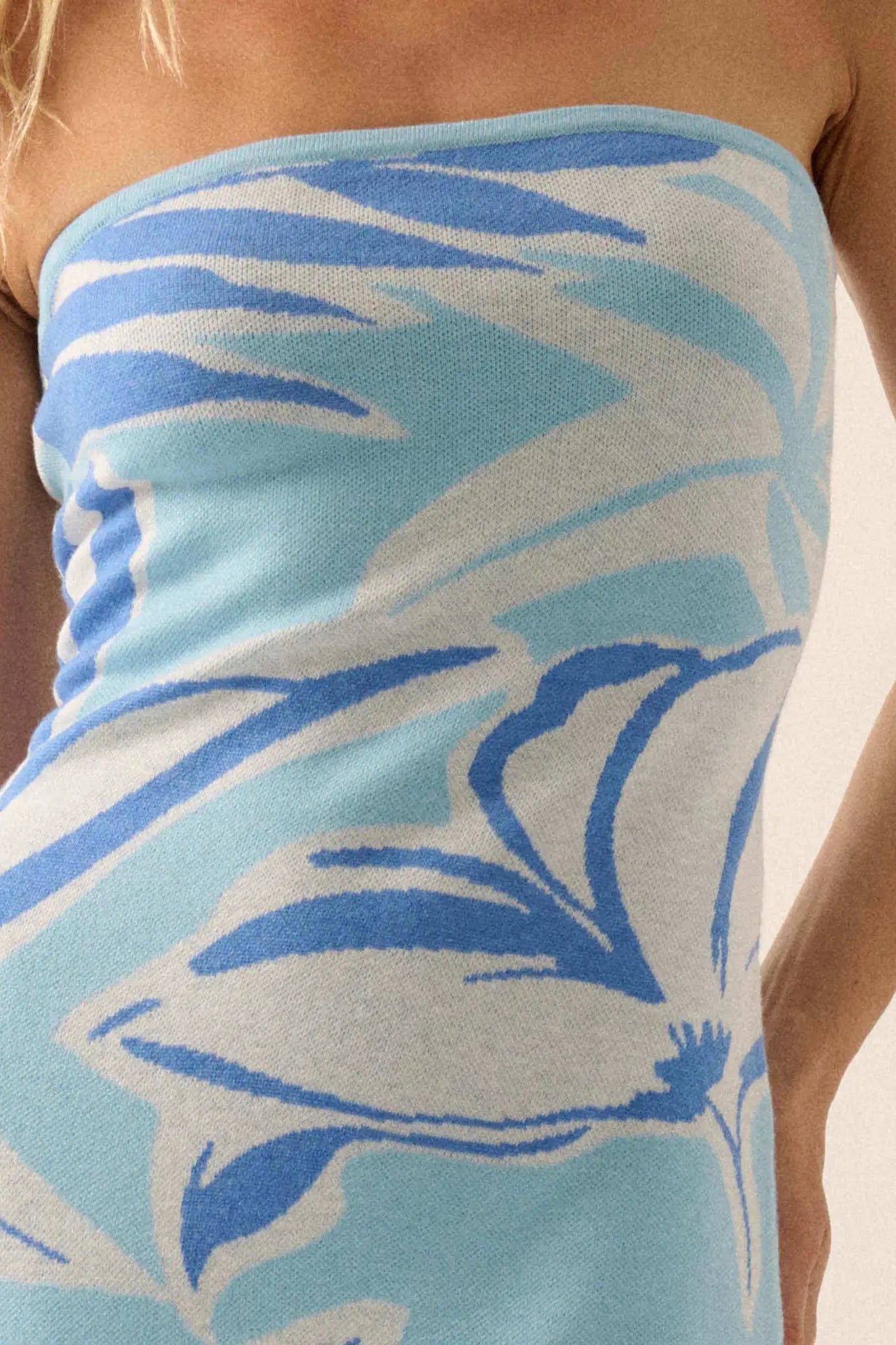 Tropical Chill Floral Strapless Maxi Sweater Dress