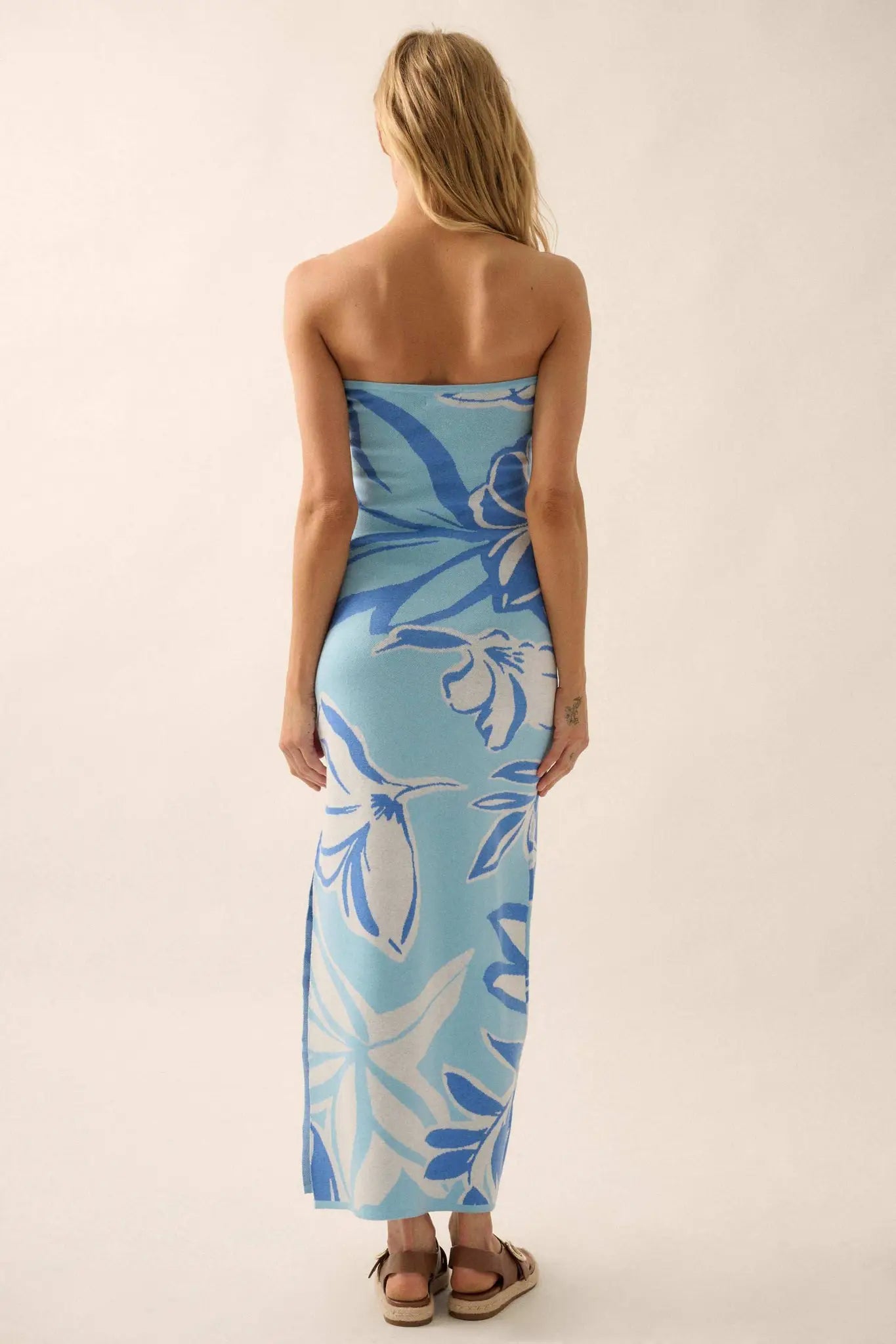 Tropical Chill Floral Strapless Maxi Sweater Dress