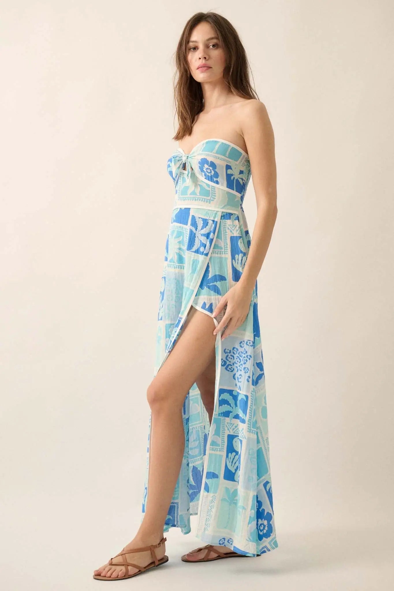 Sweet Escape Tropical Floral Strapless Maxi Dress