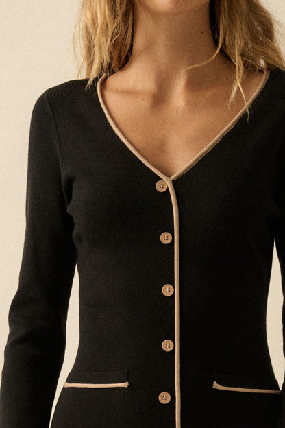 Uptown Girl Button-Detail Rib-Knit Midi Dress