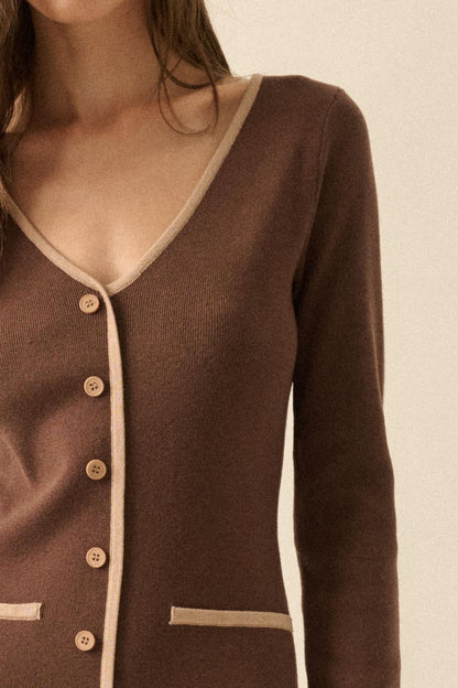 Uptown Girl Button-Detail Rib-Knit Midi Dress