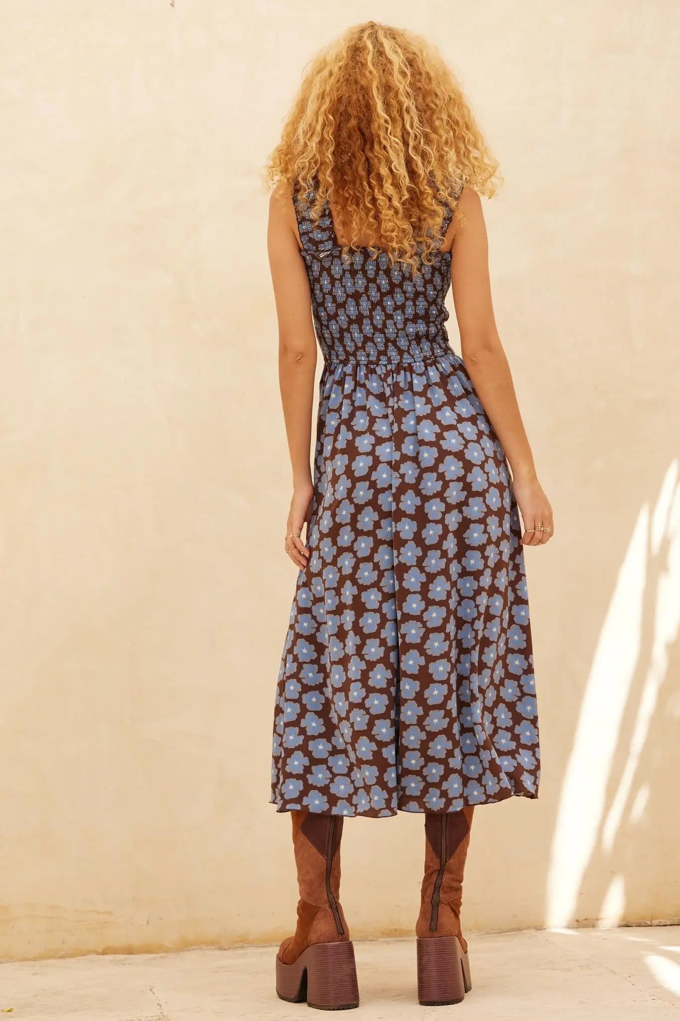 Vintage Blooms Floral Smocked Midi Dress
