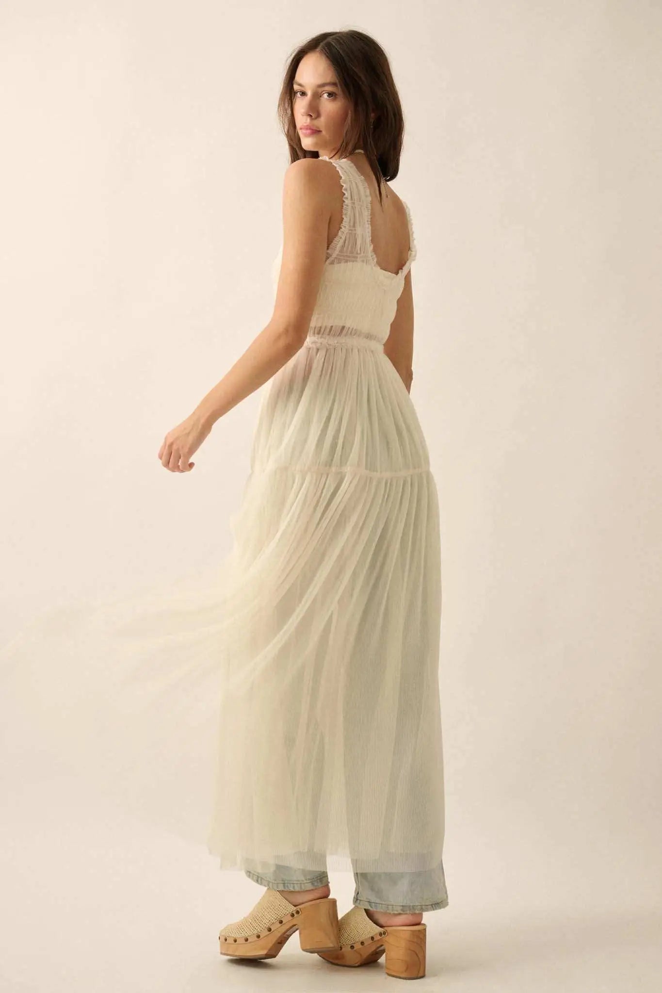 Tulle Time Sheer Smocked Tulle Maxi Dress