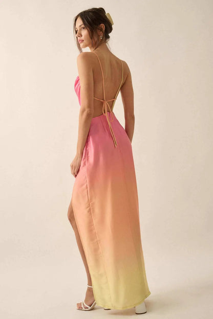 Throwing Shade Ombre Satin Open-Back Maxi Dress