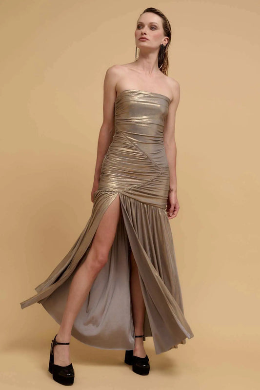 Stunning Starlet Strapless Metallic Maxi Dress