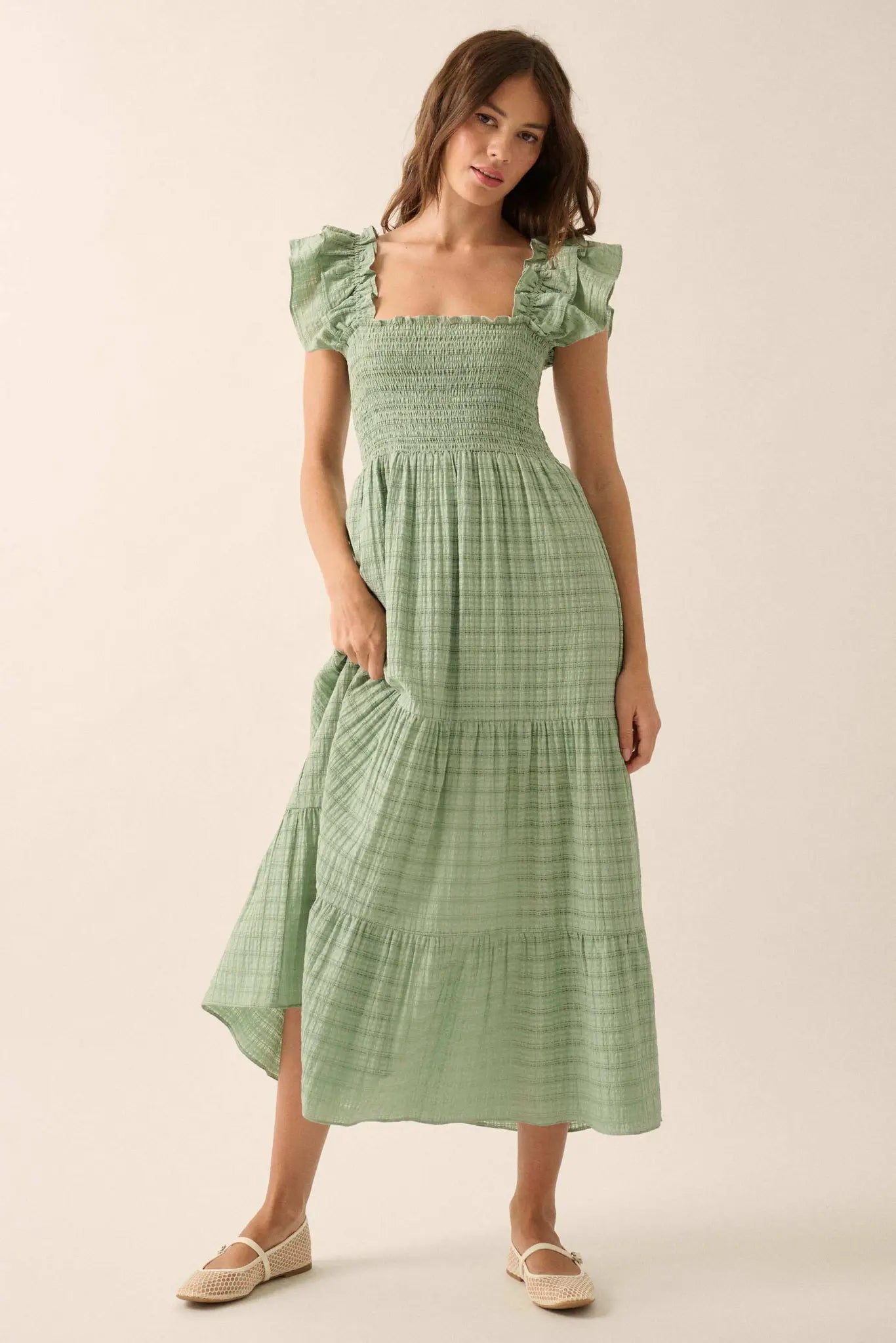 Sweet Sensation Ruffled Paid Tiered Midi Dress