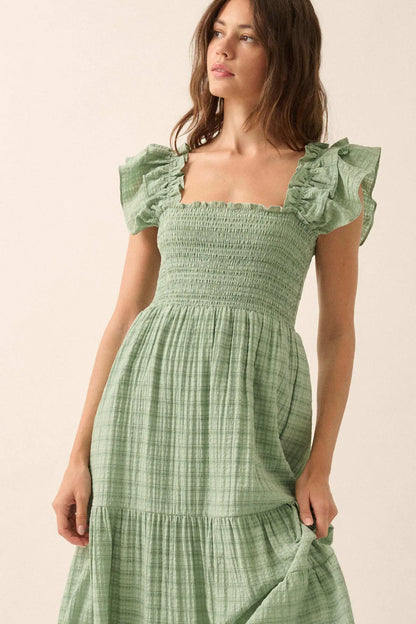 Sweet Sensation Ruffled Paid Tiered Midi Dress