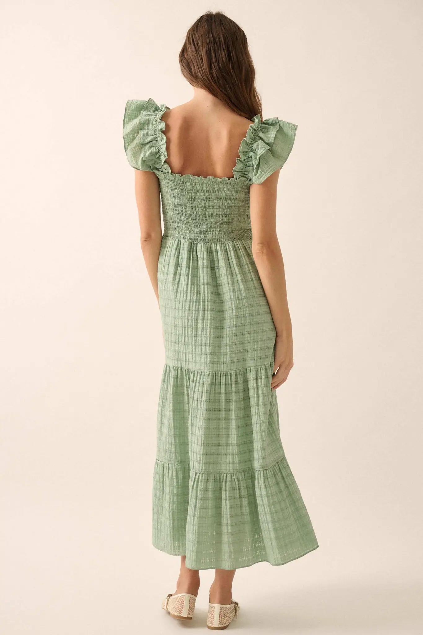 Sweet Sensation Ruffled Paid Tiered Midi Dress