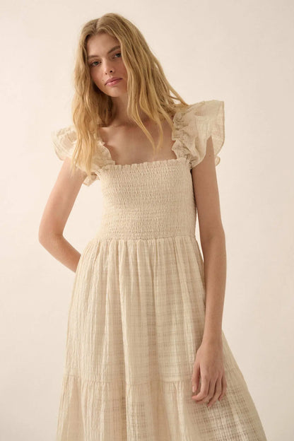 Sweet Sensation Ruffled Paid Tiered Midi Dress