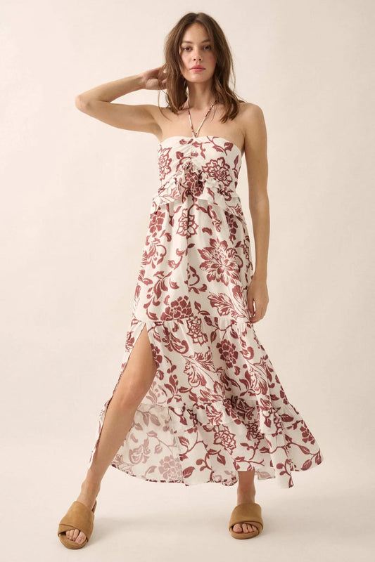 Way to Grow Floral Ruffled Halter Maxi Dress