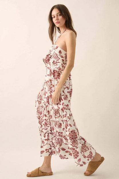 Way to Grow Floral Ruffled Halter Maxi Dress