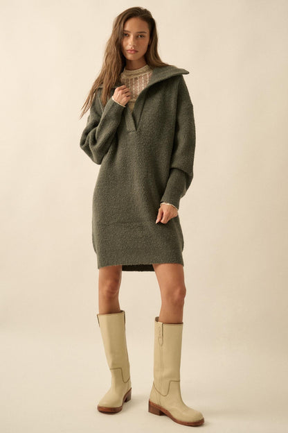Warm Welcome Collared Split-Neck Mini Sweater Dress