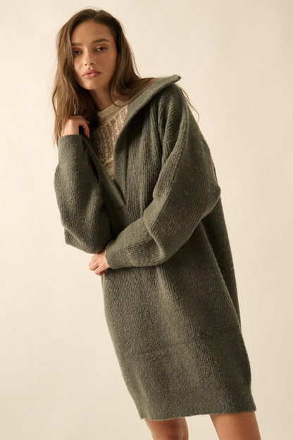 Warm Welcome Collared Split-Neck Mini Sweater Dress