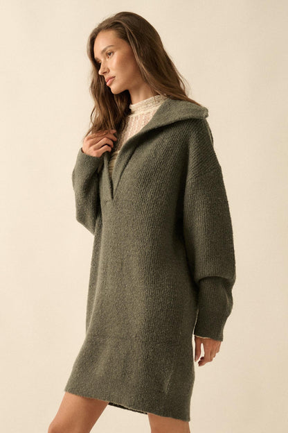Warm Welcome Collared Split-Neck Mini Sweater Dress