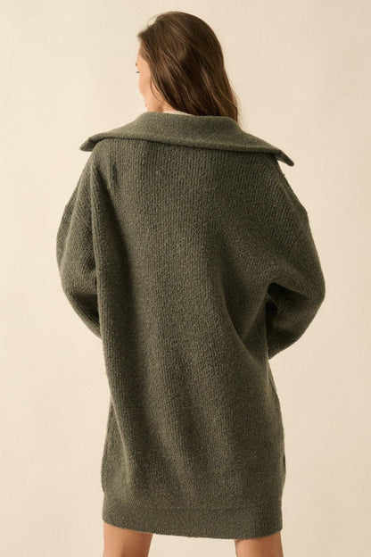 Warm Welcome Collared Split-Neck Mini Sweater Dress