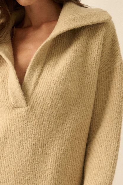 Warm Welcome Collared Split-Neck Mini Sweater Dress