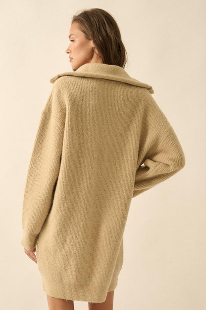 Warm Welcome Collared Split-Neck Mini Sweater Dress