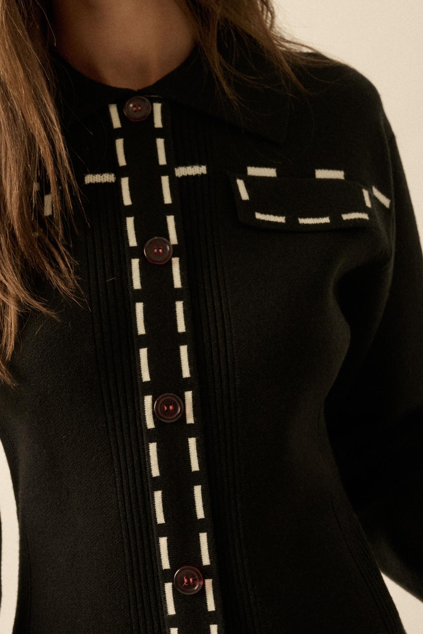 Stitch Perfect Collared Mini Sweater Shirt Dress