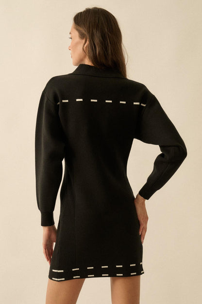 Stitch Perfect Collared Mini Sweater Shirt Dress