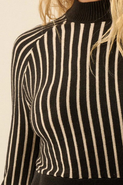 Style Lines Striped Bell-Sleeve Maxi Sweater Dress