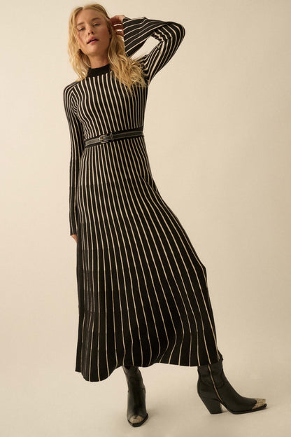 Style Lines Striped Bell-Sleeve Maxi Sweater Dress